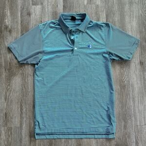 Dunning Golf Performance Polo Teal & Blue Striped Medium